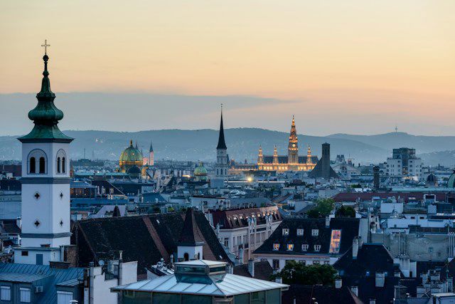 Vienna rooftops, beautiful winter sky.