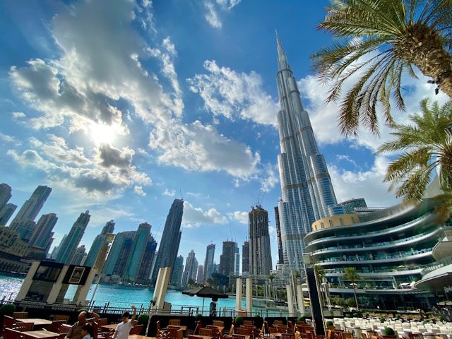 Burj Khalifa Tour and palm trees in Dubai